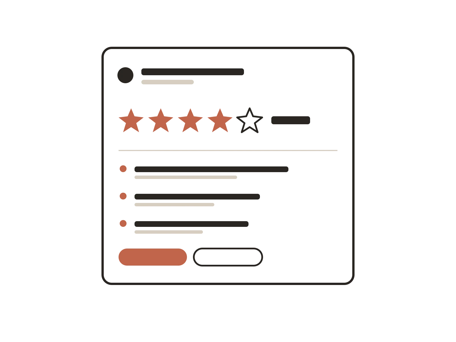 Schematikus Google Cégprofil kártya — cégnév, kategória, csillag-értékelés és info-sorok