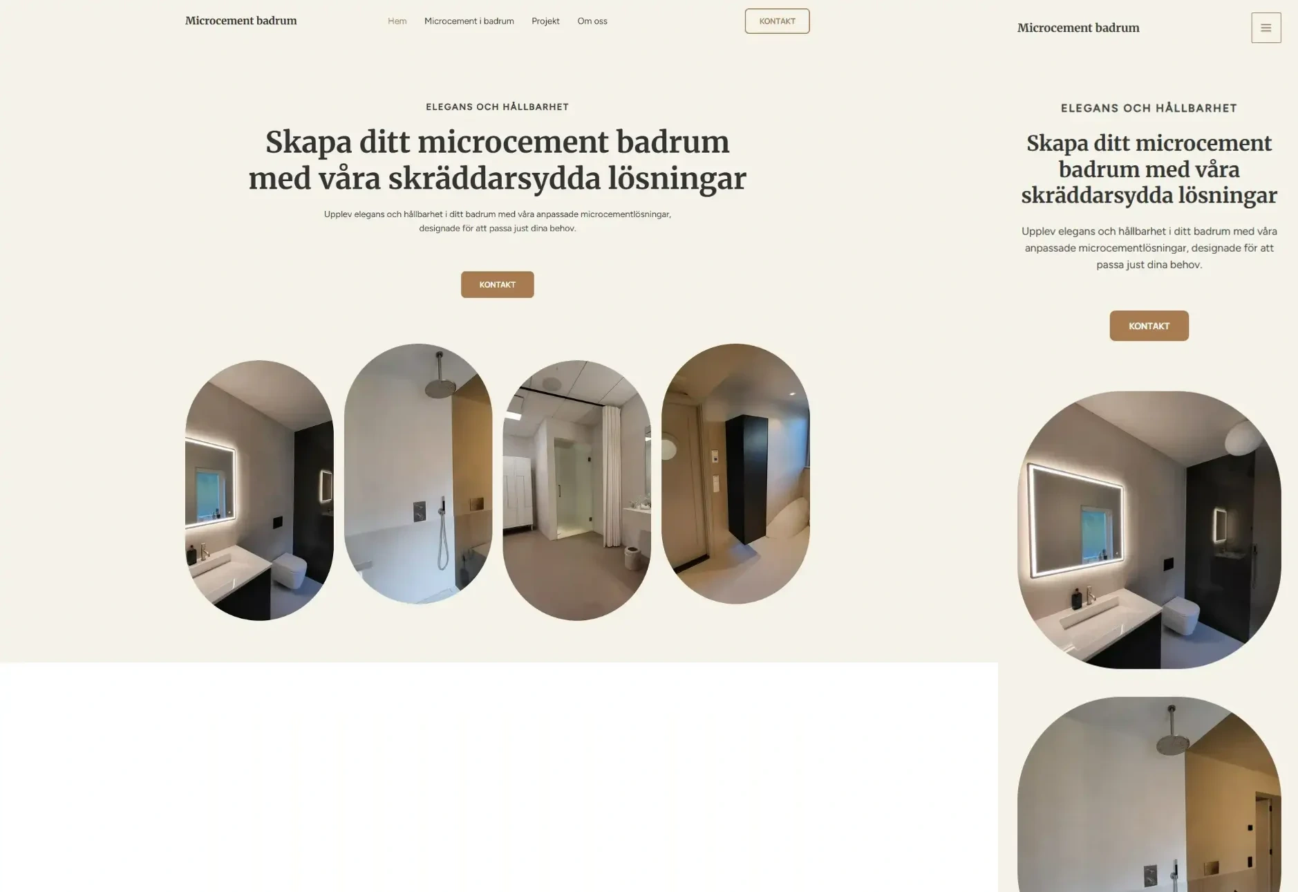 A Microcement Badrum weboldala asztali nézetben.