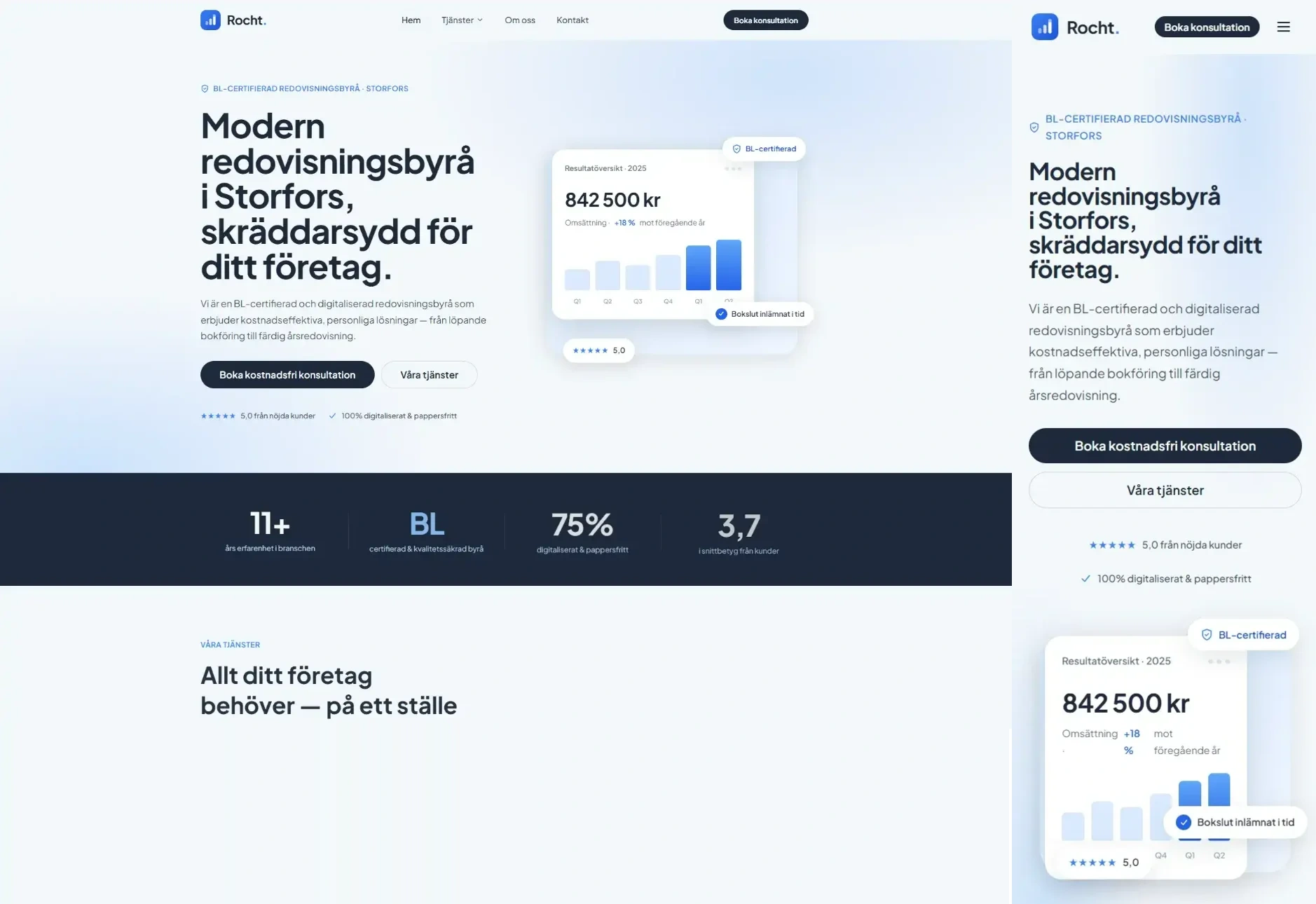 A Rocht könyvelőiroda weboldala asztali nézetben.